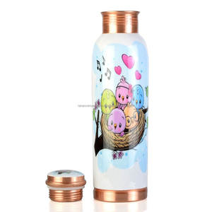 Bouteille d'eau en cuivre imprimée avec des motifs d'oiseaux pour le sport, la gym, les activités de plein air et le yoga, récipient métallique jetable aux bienfaits pour la santé - Product Image 3