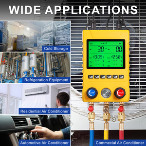 เกจวัดแรงดันน้ำยาทำความเย็นแบบดิจิตอล เครื่องมือวินิจฉัยระบบ HVAC แบบสุญญากาศ เครื่องทดสอบการรั่วไหลของระบบปรับอากาศรถยนต์ รองรับน้ำยาทำความเย็นได้ 88 ชนิด - Product Image 6