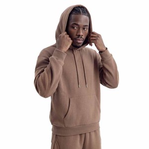 Ensemble de survêtement marron à capuche pour homme, manches longues, couleur unie, tenue décontractée avec poches latérales, taille élastique, coupe ample, style automne - Product Image 5