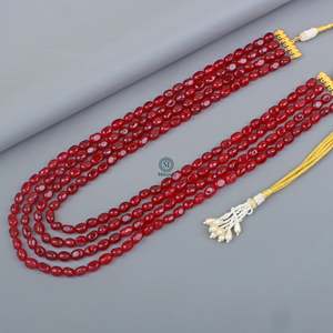 Mahir Ruby Designer Groom Kantha Fine Beaded Necklace - Product Image 3