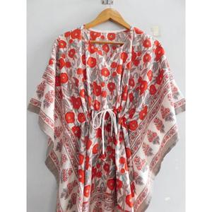 ชุดเดรสผ้าฝ้ายสไตล์โบฮีเมียน งานแฮนด์เมด พิมพ์ลายบล็อก คอวี แขนทรงปีกค้างคาว ทรงหลวม สวมคลุมชายหาด ชุดเที่ยวทะเลฤดูร้อน ลายดอกไม้ - Product Image 5