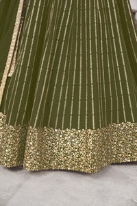 Ovlive Green <b>Sequin</b> Embroidered Lehenga Choli Organza Dupatta A-Line <b>Crop</b> <b>Top</b> Wedding Reception Outfit - Product Image 6