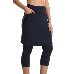 Jupe crayon modeste pour femme, taille haute, couleur unie, avec poches, respirante, tricotée, décontractée, toutes saisons, longueur genou, coupe droite - Product Image 3