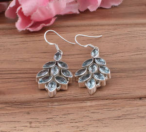 Boucles d'oreilles pendantes en topaze bleue naturelle, argent sterling 925, bijoux de luxe pour femmes, vente en gros - Product Image 4