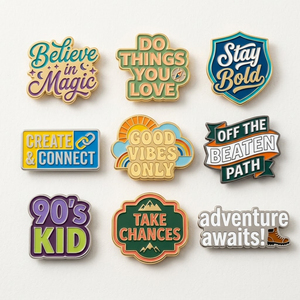 Pins <span class=keywords><strong>de</strong></span> Esmalte con Letras Personalizadas, Broches <span class=keywords><strong>de</strong></span> Solapa <span class=keywords><strong>de</strong></span> Metal con Tipografía Divertida, Estilo Retro, Citas <span class=keywords><strong>de</strong></span> los 90, 'Kid Good Vibes', para Chaquetas Vaqueras - Product Image 1