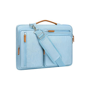 Sacoche pour ordinateur portable en nylon bleu clair avec bandoulière, fermeture éclair, design minimaliste, unisexe, étui souple - Product Image 1