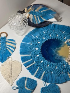 Artistic Blue Macrame Handmade Boho <b>Table</b> <b>Mats</b> Dining <b>Table</b> Placemats Perfect For Plates Bowls Cups And Cutlery Setup From India - Product Image 1