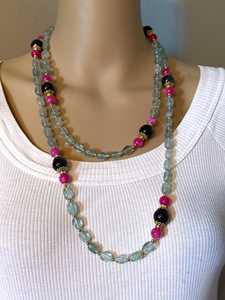 Collier long en pierres précieuses améthyste, fluorite, rhodochrosite, bleu, rose, violet, bijoux cadeau pour femmes de moins de 50 ans - Product Image 2