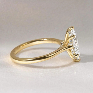 Anillo de compromiso de oro amarillo de 14K con moissanita marquesa de 1.77ct, halo oculto y banda de catedral con puente pavé, joyería fina, regalo para ella - Product Image 2