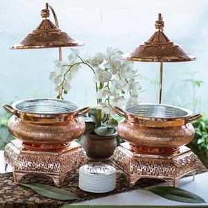 Decorative Gold Plated Chafing Dish Food Warmer Stainless Steel <b>Buffet</b> <b>Server</b> with Lid for Catering Hotel Banquet Display - Product Image 1