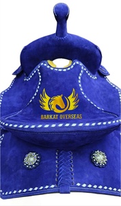 Silla de montar Western High Cantle de cuero de ante rosa intenso con costuras blancas, asiento acolchado suave y portátil, logotipo personalizado - Product Image 4