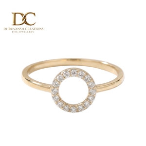 Fine Elegant 14KT Solid Yellow Gold <b>Circle</b> Halo <b>Ring</b> with Lab Grown Diamond Women's Wedding & Party Jewelry Manufacturer - Product Image 1
