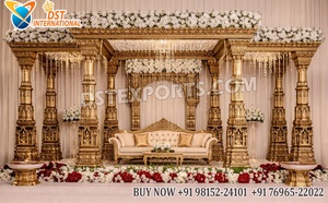 Piliers de fontaine modernes et élégants détachables pour Mandap de mariage hindou, finition blanche luxueuse, décoration de scène de mariage circulaire florale - Product Image 2