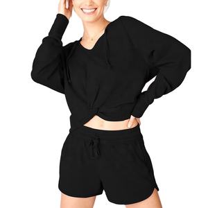 Women's Comfortable Spring Solid Two Piece <b>Set</b> Yoga Hooded <b>Sweater</b> & Running <b>Shorts</b> Casual Sleepwear - Product Image 4