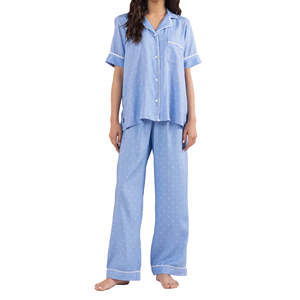 Conjunto de Pijama de Invierno para Mujer, Pantalones con Cintura Elástica, Top de Manga Corta, Tejido Transpirable de Secado Rápido para Dormir - Product Image 1