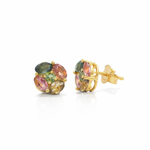 Pendientes de Plata de Ley 925 con Turmalina Multicolor Retro, Piedras Redondas Marquise, Joyería Chapada en Oro de 1 Micrón - Product Image 1