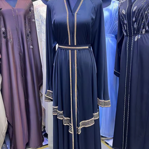 Summer sale Modest Dubai Beaded Sequined <b>Long</b> Sleeve Abaya Muslim Traditional Handmade Wedding Women Polyester Breathable V Neck - Product Image 3