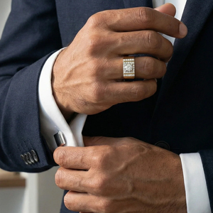 Anillo de Cóctel de Oro Amarillo de Lujo para Mujer con Diamante de Corte Brillante Redondo, Diseño Geométrico, Estilo de Compromiso - Product Image 3