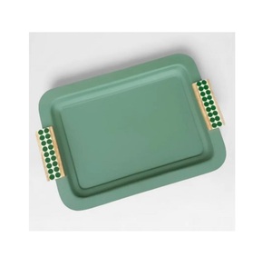 Iron <b>Green</b> <b>Color</b> Serving Tray With Wooden Handles Exclusive Quality Customized Size <b>Food</b> Tray At Best Price - Product Image 1