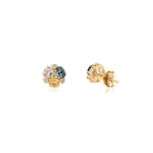 Best Selling Products Latest Design Rainbow Colorful Multi Sapphire & <b>Diamond</b> 14K Yellow Gold Gemstone Stud Earrings For Women - Product Image 5