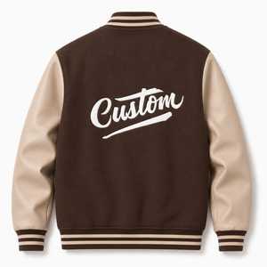 Veste universitaire personnalisée pour homme, marron beige, avec lettres brodées sur le devant, col rabattu, décontractée, en laine/polyester, coupe-vent pour l'hiver - Product Image 3
