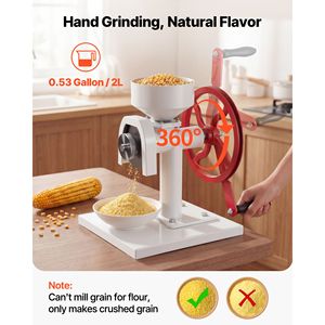 Molino manual de grano de acero al carbono de alta resistencia con volante y manivela, ajustable para moler trigo y maíz - Product Image 2
