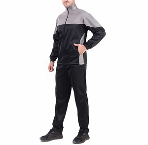 Conjunto Deportivo para Hombre en Negro y Gris, Chaqueta con Cierre Completo y Pantalones, Ropa Deportiva de Poliéster, Traje de Entrenamiento Otoñal, Corte Regular - Product Image 1