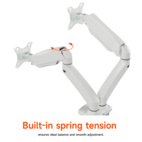 Soporte de Escritorio AUKI para Dos Monitores, Resistente, con Resorte de Gas, Soporte VESA para Monitores de hasta 32 Pulgadas, Color Blanco, Ajustable en Movimiento Completo