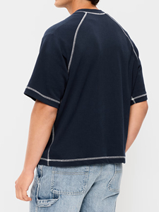 เสื้อยืดแร็กแลนพรีเมียม ตัดเย็บด้วยด้ายคอนทราสต์ ทรงโอเวอร์ไซส์ สตรีทแวร์แบบสั่งทำ เสื้อยืดคอตตอนผู้ชาย แขนแร็กแลนโอเวอร์ไซส์ ตัดเย็บด้วยด้ายคอนทราสต์ - Product Image 3