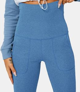 Super High Waisted Fold Over Pocket Full Length Flare <b>Leggings</b> Custom Yoga <b>Legging</b> Custom logo Gym Wear <b>Legging</b> - Product Image 4