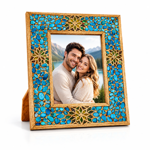 Cadre photo vintage en bois, mosaïque, décoration murale, cadre photo bleu floral, décoration pour la maison, l'hôtel, le restaurant, idéal pour un cadeau - Product Image 2