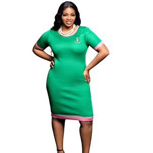   Vestido de Punto Verde de Manga Tres Cuartos para Mujer, Elegante, Casual, Elástico, Ajustado, Estilo Moderno para Mujeres Jóvenes - Product Image 1