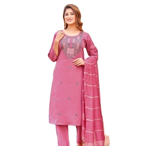 Conjunto Kurti de bordado y trabajo hecho a mano romano pesado para mujer multicolor y Dupatta - Product Image 1