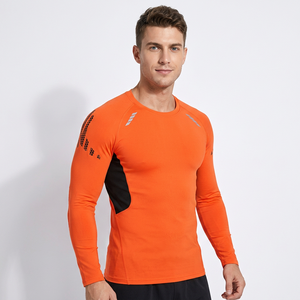 Men's Orange Long Sleeve Quick Dry Knitted Sport T-Shirt Slim Fit O-Neck Solid Color Formal Lightweight 220g Eco-Friendly - Product Image 5