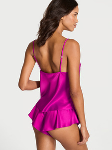 Women's Pink <b>Silk</b> Lace Trim <b>Cami</b> <b>Set</b> Sleeveless V-Neck Lounge Wear Summer Sexy Style - Product Image 5