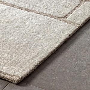 Luxury Ivory Block Pattern Area Rug Contemporary Soft Plush Wool Carpet Neutral Modern Hand Tufted Floor <b>Mat</b> Home Decor Accent - Product Image 4