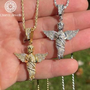 <b>Charm</b>_Jewells <b>Angel</b> Pendant 925 Sterling Silver 22K Gold Plated Freshwater Pearl Moissanite Brilliant Cut Hip Hop Unisex - Product Image 1