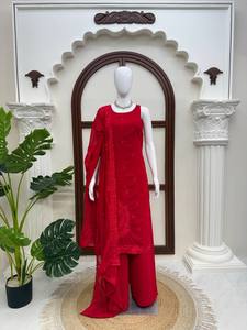 Conjunto de Salwar Kameez Pakistaní Rojo con Encaje Bordado, Ropa Étnica para Mujer, Atuendo Casual para Fiesta - Product Image 2