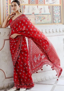 Nueva Colección KV, Saree de Algodón con Estampado a Mano Jaipuri para Mujer, Otoño, Blusa Sin Costuras, Antiarrugas, Secado Rápido, Reversible - Product Image 5