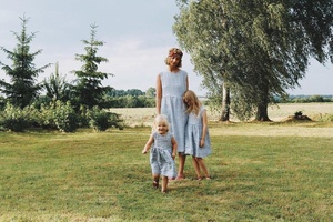 Charming Mother Daughter Matching Blue & White Striped Sleeveless Outfit Made By Cotton Fabric Perfect Gift for Mommy & Baby - Product Image 4