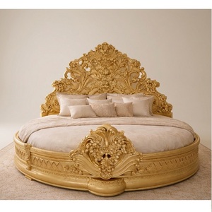เตียงขนาดใหญ่สไตล์หรูหรา ทนทาน ซักทำความสะอาดได้ สำหรับบ้านหรูหรา ทำจากไม้สักแกะสลักด้วยมือ ตกแต่งด้วยสีทอง เฟอร์นิเจอร์ห้องนอนทันสมัยจากอินเดีย - Product Image 2
