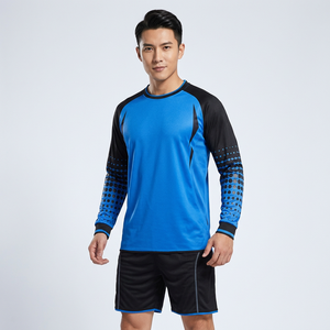 Camiseta de Fútbol de Manga Larga Azul y Negra para Hombre, Sublimada con Estampado de Puntos, Cuello Redondo, Secado Rápido, Ajuste Atlético - Product Image 4