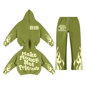 OEM Wholesale Unisex Oversized Faded Grey Fleece Tracksuit <b>Mens</b> Embossed Number <b>Pullover</b> Hoodie Loose Fit Sweat Pant Set - Product Image 4