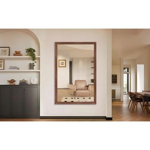 Miroir de salle de bain rectangulaire moderne surdimensionné 60''x40'' avec cadre en noyer, grands miroirs muraux décoratifs pour salon et chambre à coucher - Product Image 2