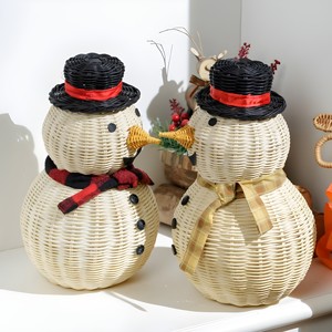 Rattan santa sleigh table top display centerpiece <b>christmas</b> ornaments hand-weaving decor sleighs - Product Image 5