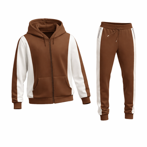 Conjunto de chándal marrón de dos piezas para hombre, sudadera con capucha y pantalones deportivos, ropa deportiva para correr, gimnasio, ropa informal, traje de fitness - Product Image 1