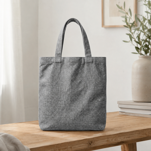 Sac fourre-tout en coton recyclé 225 GSM gris avec poignées courtes, logo personnalisé, sac de shopping promotionnel, fabricant en gros, OEM, ODM, exportateur - Product Image 6