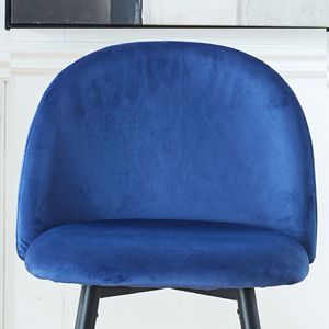 SET of 2 Counter Height <b>Bar</b> <b>Stools</b> Black Metal Legs with Velvet Upholstery for Pub Restaurant Kitchen Island-Available in <b>Blue</b> - Product Image 5