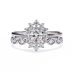 Ensemble de bagues de fiançailles et de mariage vintage à double bande éternelle en or 14K 18K avec diamant ovale solitaire de laboratoire certifié IGI 0,65 CTW - Product Image 3