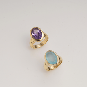 Natural Blue Onyx <b>Ring</b> Brass <b>Gold</b> Plated Bezel <b>Set</b> Handmade Oval Gemstone <b>Ring</b> for Women Wholesale - Product Image 4